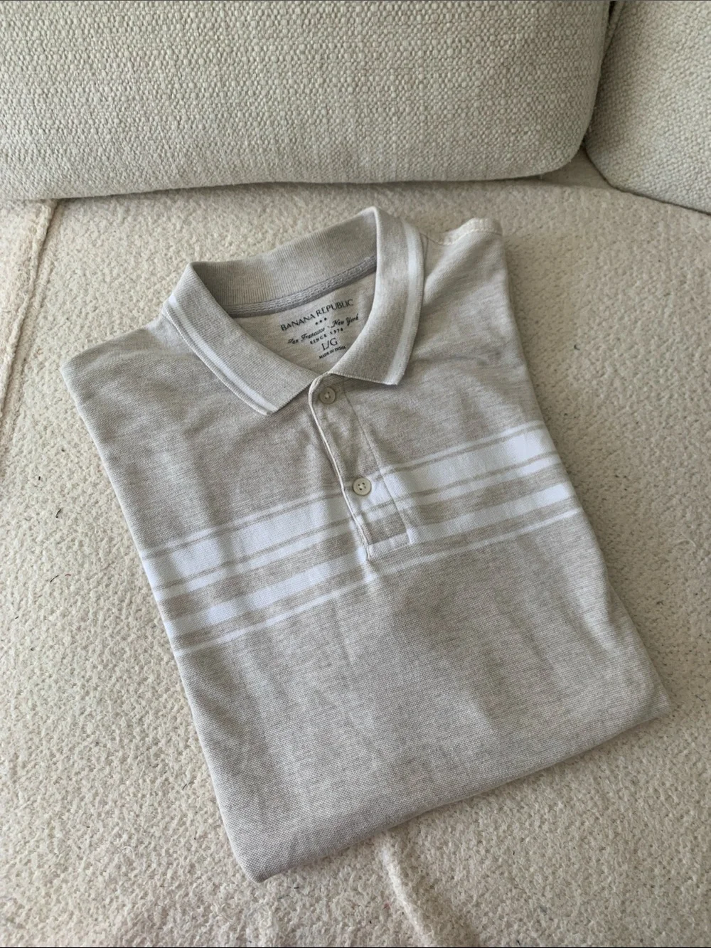 Beige and White Striped Polo Shirt - Men